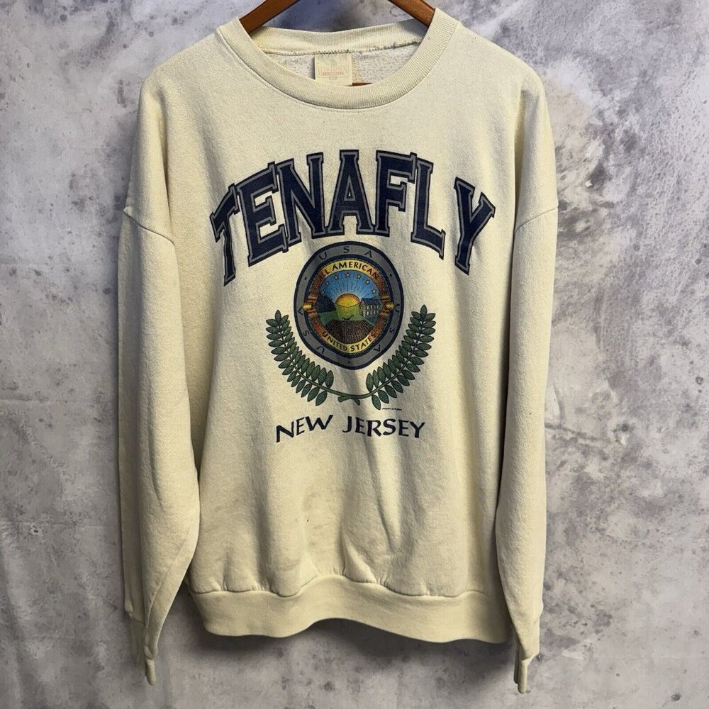 Vintage 90s Tenafly New Jersey Sweatshirt Adult XL White Crew Neck